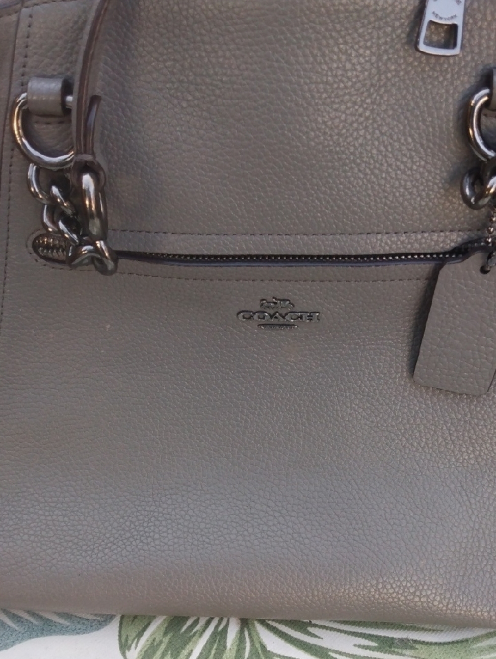 Coach Taupe Gray Leather & Suede Tote with Gunmetal Hardware: Leather Normal Use - Picture 2 of 10